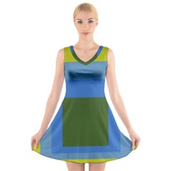 Plaid Green Blue Yellow V-neck Sleeveless Skater Dress by Mariart