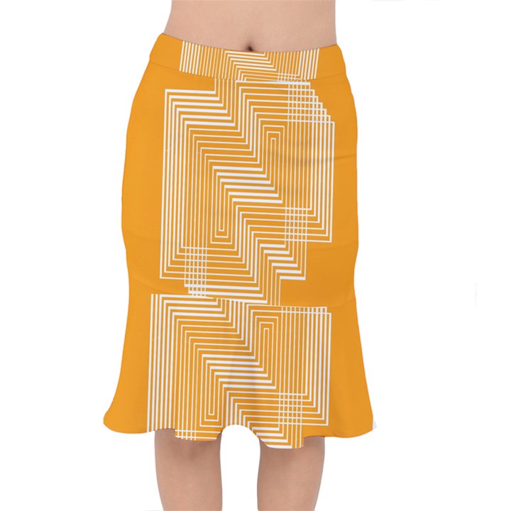 Orange Line Plaid Mermaid Skirt