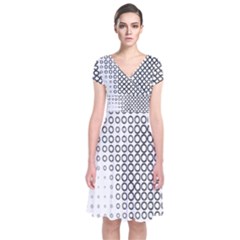 Polka Circle Round Black White Hole Short Sleeve Front Wrap Dress by Mariart