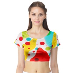 Polkadot Color Rainbow Red Blue Yellow Green Short Sleeve Crop Top (tight Fit) by Mariart