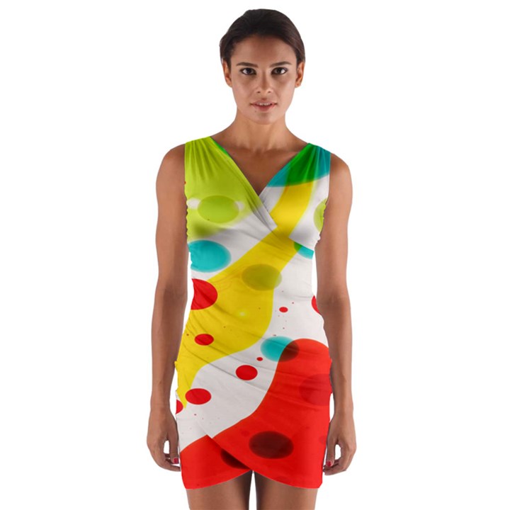 Polkadot Color Rainbow Red Blue Yellow Green Wrap Front Bodycon Dress