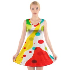 Polkadot Color Rainbow Red Blue Yellow Green V-neck Sleeveless Skater Dress by Mariart