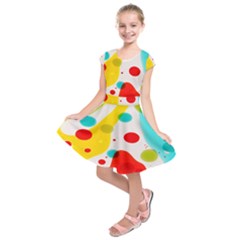 Polkadot Color Rainbow Red Blue Yellow Green Kids  Short Sleeve Dress by Mariart