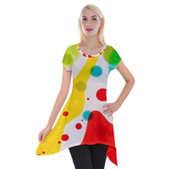 Polkadot Color Rainbow Red Blue Yellow Green Short Sleeve Side Drop Tunic by Mariart