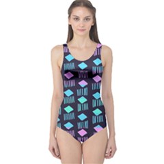 Polkadot Plaid Circle Line Pink Purple Blue One Piece Swimsuit by Mariart