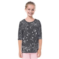 Floral Design Kids  Quarter Sleeve Raglan Tee