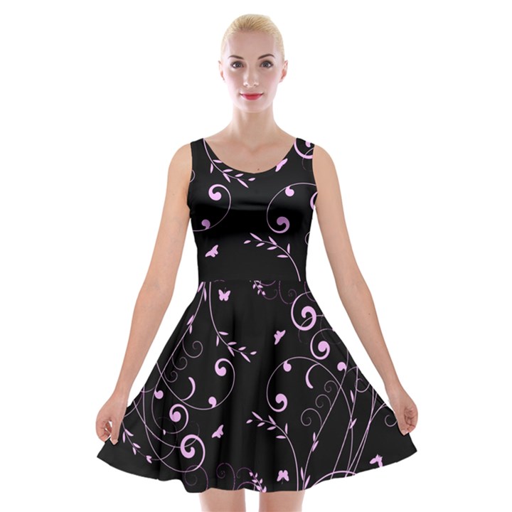 Floral design Velvet Skater Dress