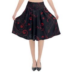 Floral Design Flared Midi Skirt