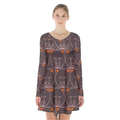 Bears Pattern Long Sleeve Velvet V-neck Dress by Nexatart