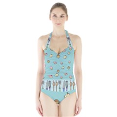 Kawaii Kitchen Border Halter Swimsuit by Nexatart