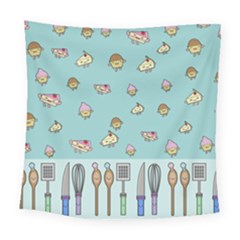 Kawaii Kitchen Border Square Tapestry (large)