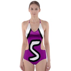 Star Five Purple White Cut-out One Piece Swimsuit by Mariart