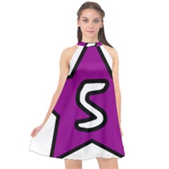 Star Five Purple White Halter Neckline Chiffon Dress 