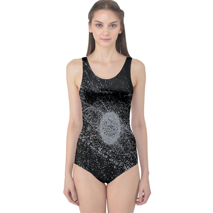 Space X Circle Line Black One Piece Swimsuit