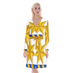 Star Yellow Blue Long Sleeve Velvet Front Wrap Dress