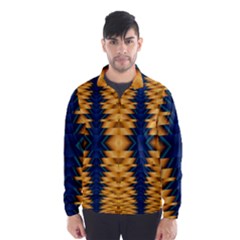 Plaid Blue Gold Wave Chevron Wind Breaker (men) by Mariart