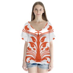 Tree Leaf Flower Orange Sexy Star Flutter Sleeve Top by Mariart