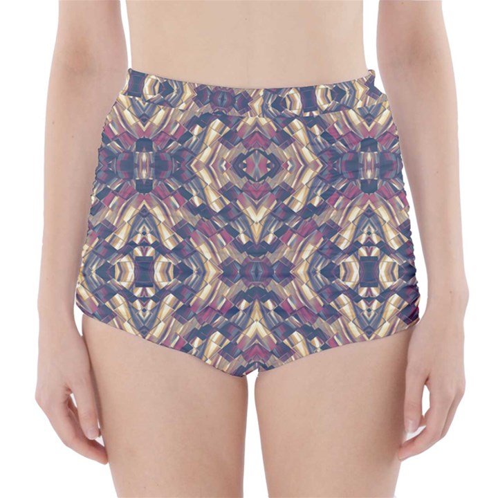 Multicolored Modern Geometric Pattern High-Waisted Bikini Bottoms