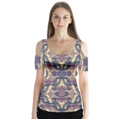 Multicolored Modern Geometric Pattern Butterfly Sleeve Cutout Tee 