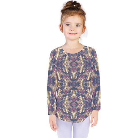 Multicolored Modern Geometric Pattern Kids  Long Sleeve Tee by dflcprintsclothing