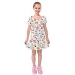 Cute Owl Kids  Short Sleeve Velvet Dress by Nexatart