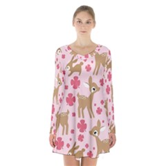 Preety Deer Cute Long Sleeve Velvet V-neck Dress by Nexatart