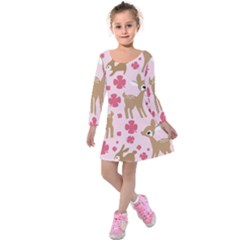 Preety Deer Cute Kids  Long Sleeve Velvet Dress by Nexatart