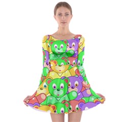 Cute Cartoon Crowd Of Colourful Kids Bears Long Sleeve Skater Dress by Nexatart