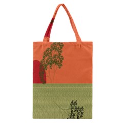 Sunset Orange Green Tree Sun Red Polka Classic Tote Bag by Mariart