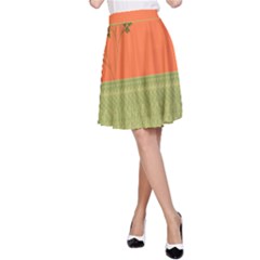 Sunset Orange Green Tree Sun Red Polka A-line Skirt by Mariart