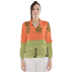 Sunset Orange Green Tree Sun Red Polka Wind Breaker (women) by Mariart