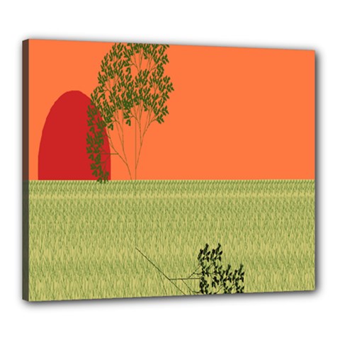 Sunset Orange Green Tree Sun Red Polka Canvas 24  X 20  by Mariart