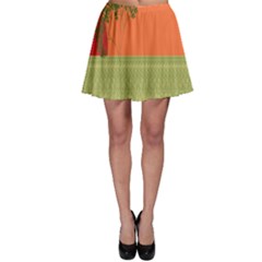 Sunset Orange Green Tree Sun Red Polka Skater Skirt by Mariart