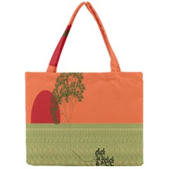 Sunset Orange Green Tree Sun Red Polka Mini Tote Bag by Mariart