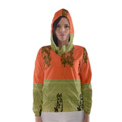 Sunset Orange Green Tree Sun Red Polka Hooded Wind Breaker (women) by Mariart