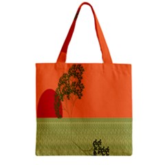 Sunset Orange Green Tree Sun Red Polka Zipper Grocery Tote Bag by Mariart