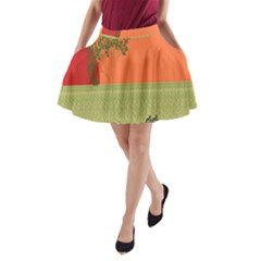 Sunset Orange Green Tree Sun Red Polka A-line Pocket Skirt by Mariart