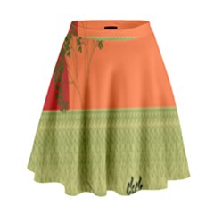 Sunset Orange Green Tree Sun Red Polka High Waist Skirt by Mariart