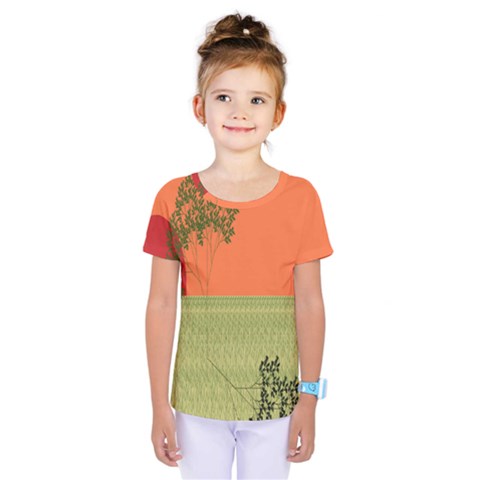 Sunset Orange Green Tree Sun Red Polka Kids  One Piece Tee by Mariart