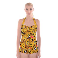 Smileys Linus Face Mask Cute Yellow Boyleg Halter Swimsuit  by Mariart