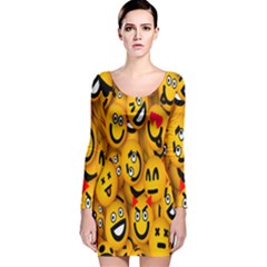 Smileys Linus Face Mask Cute Yellow Long Sleeve Velvet Bodycon Dress