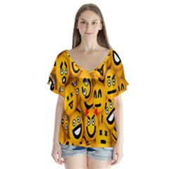 Smileys Linus Face Mask Cute Yellow Flutter Sleeve Top by Mariart