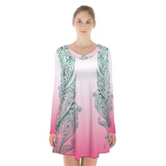 Toggle The Widget Bar Leaf Green Pink Long Sleeve Velvet V-neck Dress by Mariart