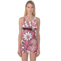 Pink Flower Pattern One Piece Boyleg Swimsuit by Nexatart