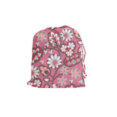 Pink Flower Pattern Drawstring Pouches (medium)  by Nexatart