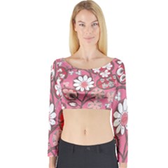 Pink Flower Pattern Long Sleeve Crop Top by Nexatart