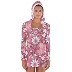 Pink Flower Pattern Women s Long Sleeve Hooded T-shirt by Nexatart