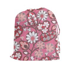 Pink Flower Pattern Drawstring Pouches (xxl) by Nexatart