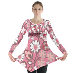 Pink Flower Pattern Long Sleeve Tunic  by Nexatart