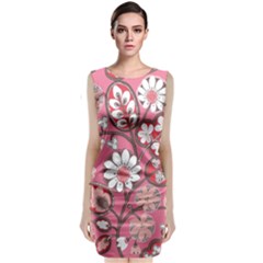 Pink Flower Pattern Classic Sleeveless Midi Dress by Nexatart